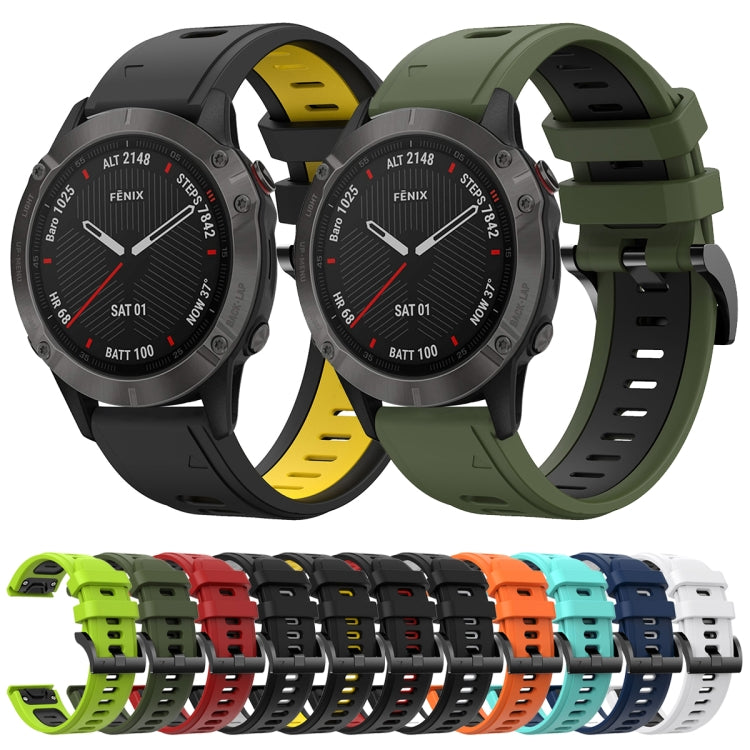 For Garmin Fenix 6 Sapphire GPS 22mm Two-Color Sports Silicone Watch Band(Army Green + Black) - Watch Bands by buy2fix | Online Shopping UK | buy2fix