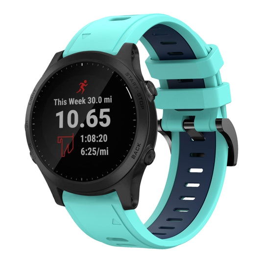 For Garmin Forerunner 945 22mm Two-Color Sports Silicone Watch Band(Mint Green + Blue) - Watch Bands by buy2fix | Online Shopping UK | buy2fix