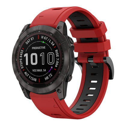 For Garmin Fenix 7X Solar 26mm Two-Color Sports Silicone Watch Band(Red+Black) - Watch Bands by buy2fix | Online Shopping UK | buy2fix