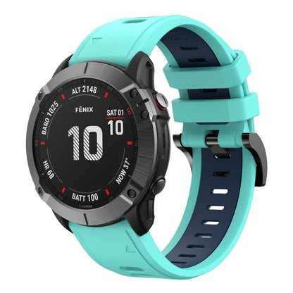 For Garmin Fenix 6X Pro 26mm Two-Color Sports Silicone Watch Band(Mint Green + Blue) - Watch Bands by buy2fix | Online Shopping UK | buy2fix