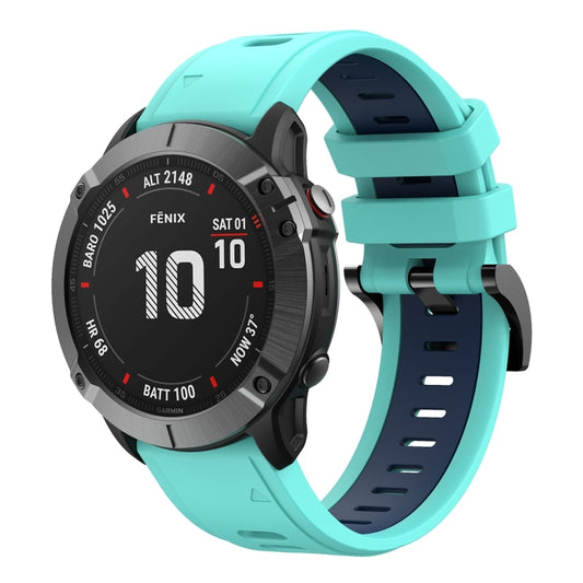 For Garmin Fenix 6X Pro 26mm Two-Color Sports Silicone Watch Band(Mint Green + Blue) - Watch Bands by buy2fix | Online Shopping UK | buy2fix
