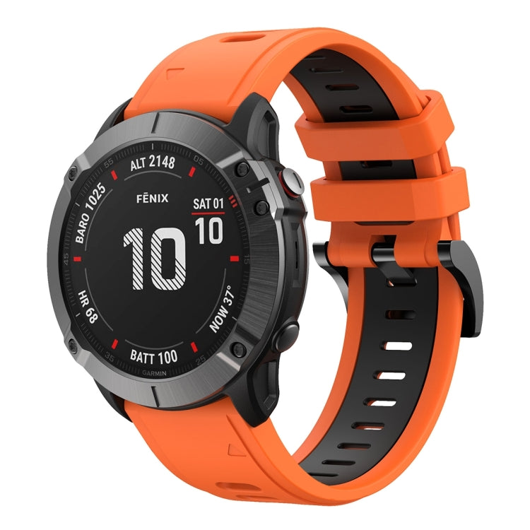 For Garmin Fenix 6X Sapphire 26mm Two-Color Sports Silicone Watch Band(Orange+Black) - Watch Bands by buy2fix | Online Shopping UK | buy2fix