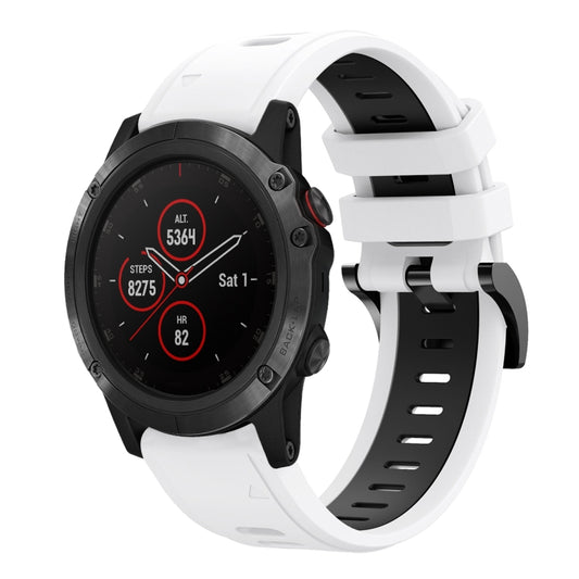 For Garmin Fenix 5X Plus 26mm Two-Color Sports Silicone Watch Band(White+Black) - Watch Bands by buy2fix | Online Shopping UK | buy2fix