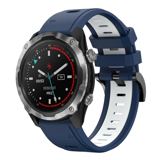 For Garmin Descent MK 2 26mm Two-Color Sports Silicone Watch Band(Midnight Blue + White) - Watch Bands by buy2fix | Online Shopping UK | buy2fix