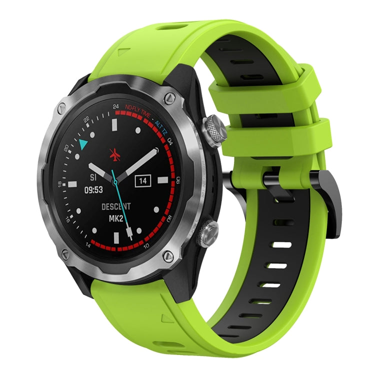 For Garmin Descent MK 2 26mm Two-Color Sports Silicone Watch Band(Lime Green + Black) - Watch Bands by buy2fix | Online Shopping UK | buy2fix