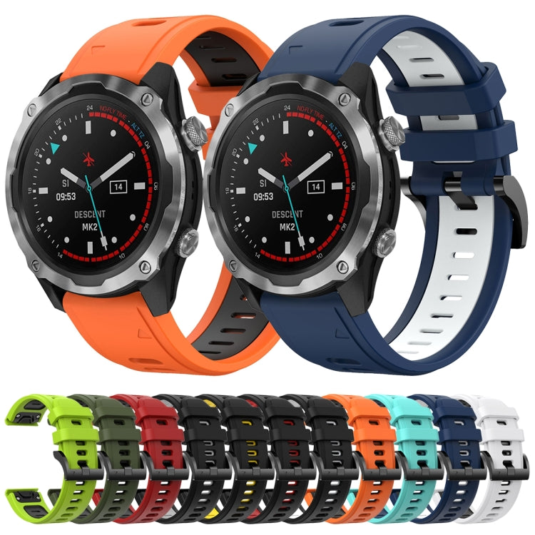 For Garmin Descent MK 2 26mm Two-Color Sports Silicone Watch Band(Lime Green + Black) - Watch Bands by buy2fix | Online Shopping UK | buy2fix