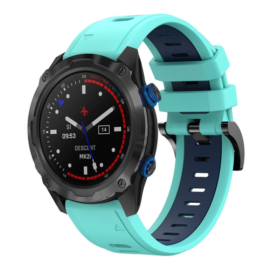 For Garmin Descent MK 2i 26mm Two-Color Sports Silicone Watch Band(Mint Green + Blue) - Watch Bands by buy2fix | Online Shopping UK | buy2fix