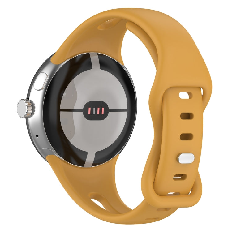 For Google Pixel Watch Water Drop Slimming Butterfly Button Solid Silicone Band(Yellow) - Watch Bands by buy2fix | Online Shopping UK | buy2fix