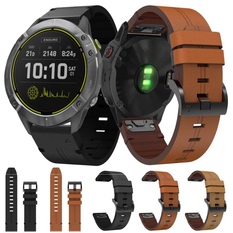 For Garmin Enduro 26mm Leather Steel Buckle Watch Band(Brown) by buy2fix