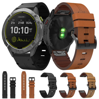 For Garmin Enduro 26mm Leather Steel Buckle Watch Band(Brown) by buy2fix