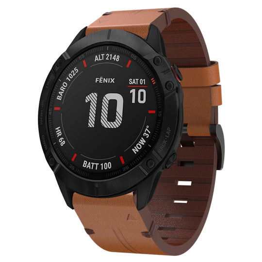 For Garmin Fenix 6X Pro 26mm Leather Steel Buckle Watch Band(Brown)
