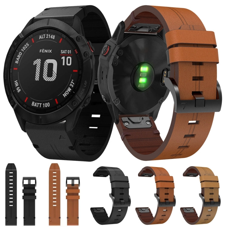 For Garmin Fenix 6X Pro 26mm Leather Steel Buckle Watch Band(Brown) - Watch Bands by buy2fix | Online Shopping UK | buy2fix