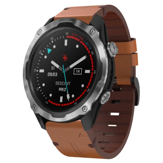 For Garmin Descent MK 2 26mm Leather Steel Buckle Watch Band(Brown) - Watch Bands by buy2fix | Online Shopping UK | buy2fix