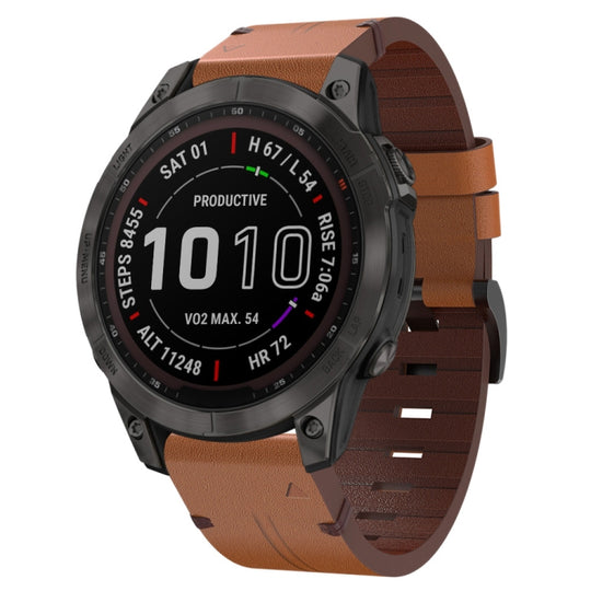 For Garmin Fenix 7 Sapphire Solar 22mm Leather Steel Buckle Watch Band(Brown)