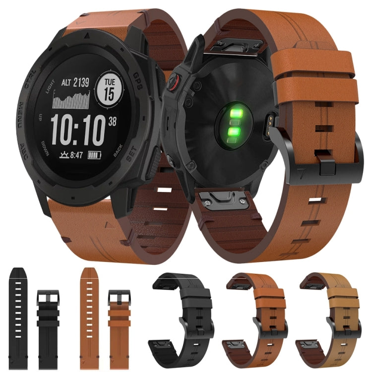 For Garmin Instinct 22mm Leather Steel Buckle Watch Band(Black) by buy2fix