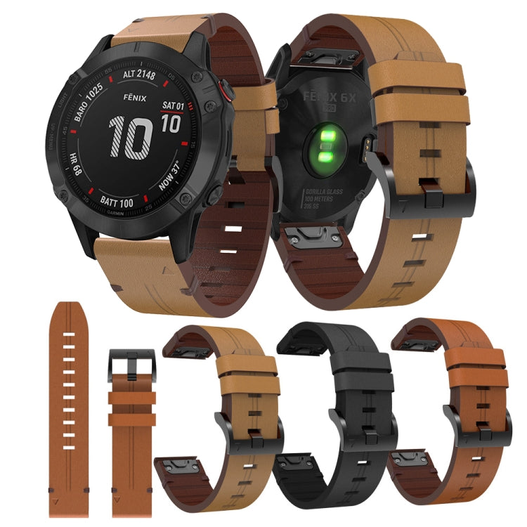For Garmin Fenix 6 Pro GPS 22mm Leather Steel Buckle Watch Band (Light Brown) - Watch Bands by buy2fix | Online Shopping UK | buy2fix