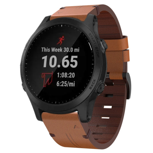 For Garmin Forerunner 945 22mm Leather Steel Buckle Watch Band(Brown) - Watch Bands by buy2fix | Online Shopping UK | buy2fix