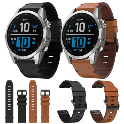 For Garmin Fenix 7S 20mm Leather Steel Buckle Watch Band(Black) - Watch Bands by buy2fix | Online Shopping UK | buy2fix