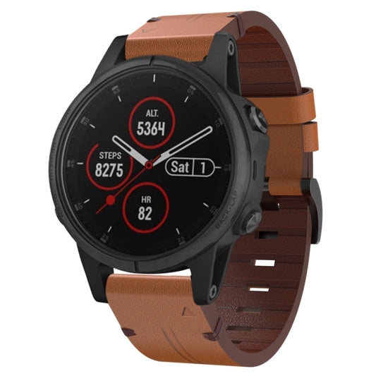 For Garmin Fenix 5S Plus 20mm Leather Steel Buckle Watch Band(Brown) - Watch Bands by buy2fix | Online Shopping UK | buy2fix