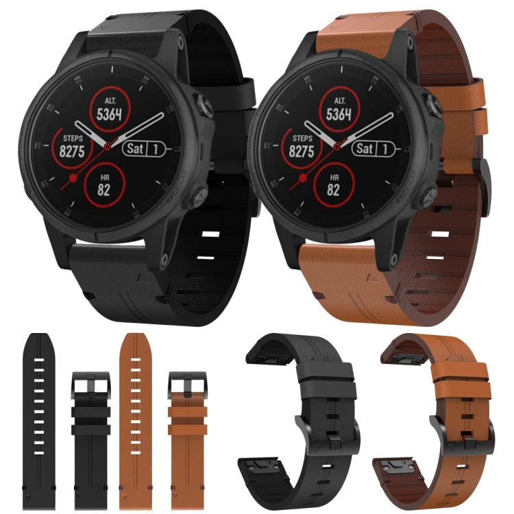 For Garmin Fenix 5S Plus 20mm Leather Steel Buckle Watch Band(Brown) - Watch Bands by buy2fix | Online Shopping UK | buy2fix