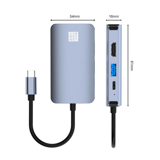 JUNSUNMAY 6 in 1 Type-C to 4K HDMI / Ethernet Docking Station Adapter USB-C Hub Multiport Converter - USB HUB by JUNSUNMAY | Online Shopping UK | buy2fix
