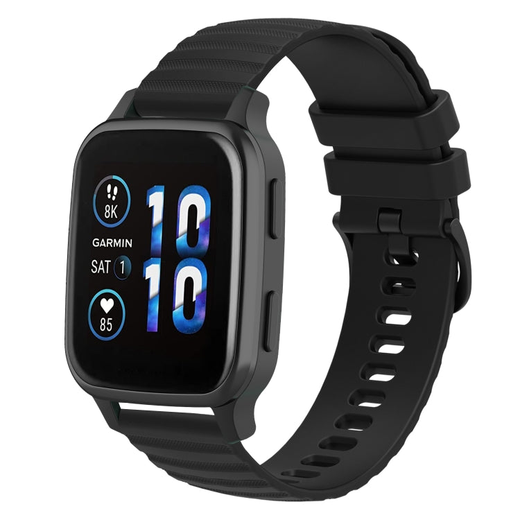 For Garmin Forerunner Sq2 Music 20mm Wavy Dot Pattern Solid Color Silicone Watch Band(Black) - Watch Bands by buy2fix | Online Shopping UK | buy2fix