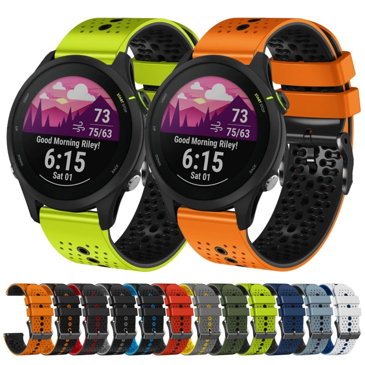 For Garmin Forerunner 255 music 22mm Perforated Two-Color Silicone Watch Band(Black+Grey) - Watch Bands by buy2fix | Online Shopping UK | buy2fix