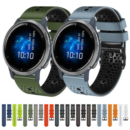 For Garmin Venu 2 22mm Perforated Two-Color Silicone Watch Band(Black+Grey) - Watch Bands by buy2fix | Online Shopping UK | buy2fix