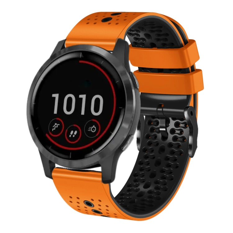 For Garmin vivoactive 4 22mm Perforated Two-Color Silicone Watch Band(Orange+Black) by buy2fix