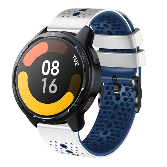 For Xiaomi MI Watch S1 Active 22mm Perforated Two-Color Silicone Watch Band(White+Blue) - Watch Bands by buy2fix | Online Shopping UK | buy2fix