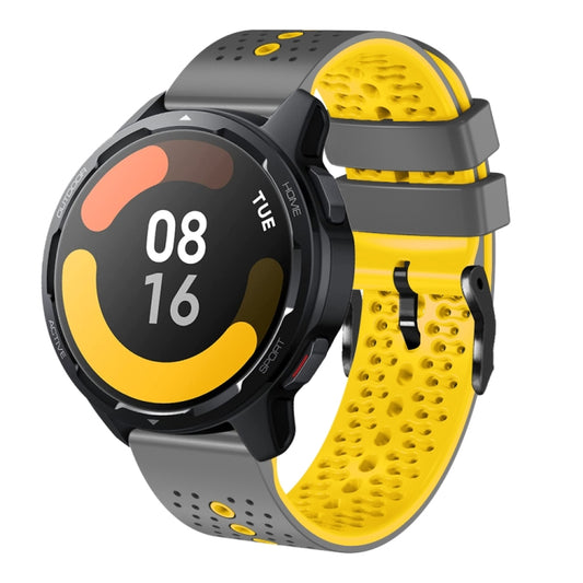 For Xiaomi MI Watch S1 Active 22mm Perforated Two-Color Silicone Watch Band(Grey+Yellow) - Watch Bands by buy2fix | Online Shopping UK | buy2fix