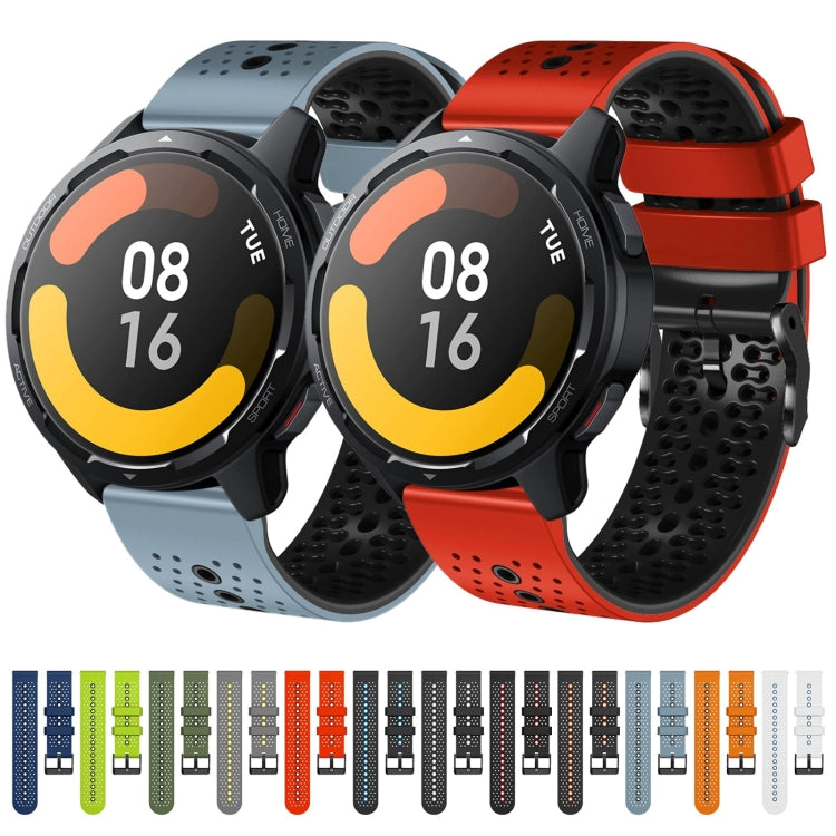 For Xiaomi MI Watch S1 Active 22mm Perforated Two-Color Silicone Watch Band(Black+Grey) - Watch Bands by buy2fix | Online Shopping UK | buy2fix