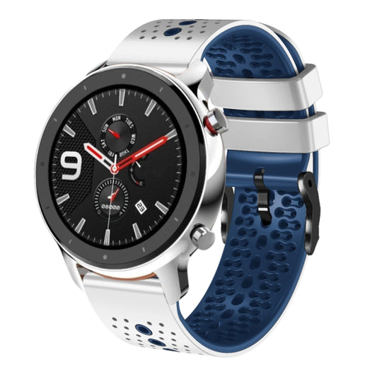 For Amazfit GTR 4 22mm Perforated Two-Color Silicone Watch Band(White+Blue) - Watch Bands by buy2fix | Online Shopping UK | buy2fix