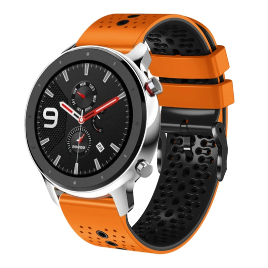For Amazfit GTR 4 22mm Perforated Two-Color Silicone Watch Band(Orange+Black) - Watch Bands by buy2fix | Online Shopping UK | buy2fix