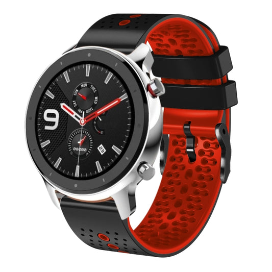 For Amazfit GTR 4 22mm Perforated Two-Color Silicone Watch Band(Black+Red) - Watch Bands by buy2fix | Online Shopping UK | buy2fix