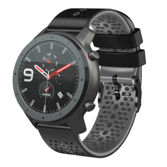 For Amazfit GTR 47mm 22mm Perforated Two-Color Silicone Watch Band(Black+Grey) - Watch Bands by buy2fix | Online Shopping UK | buy2fix