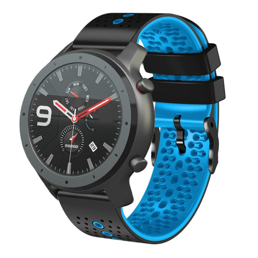 For Amazfit GTR 47mm 22mm Perforated Two-Color Silicone Watch Band(Black+Blue) - Watch Bands by buy2fix | Online Shopping UK | buy2fix