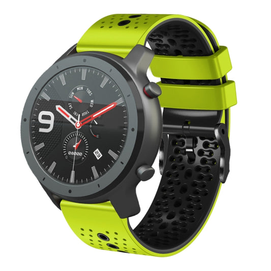 For Amazfit GTR 47mm 22mm Perforated Two-Color Silicone Watch Band(Lime+Black) - Watch Bands by buy2fix | Online Shopping UK | buy2fix