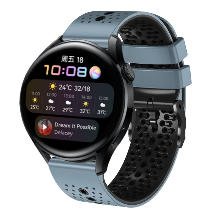 For Huawei Watch 3 22mm Perforated Two-Color Silicone Watch Band(Blue+Grey) by buy2fix