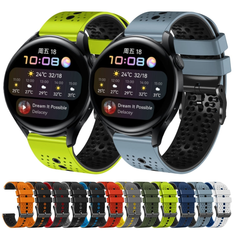 For Huawei Watch 3 22mm Perforated Two-Color Silicone Watch Band(Blue+Grey) by buy2fix