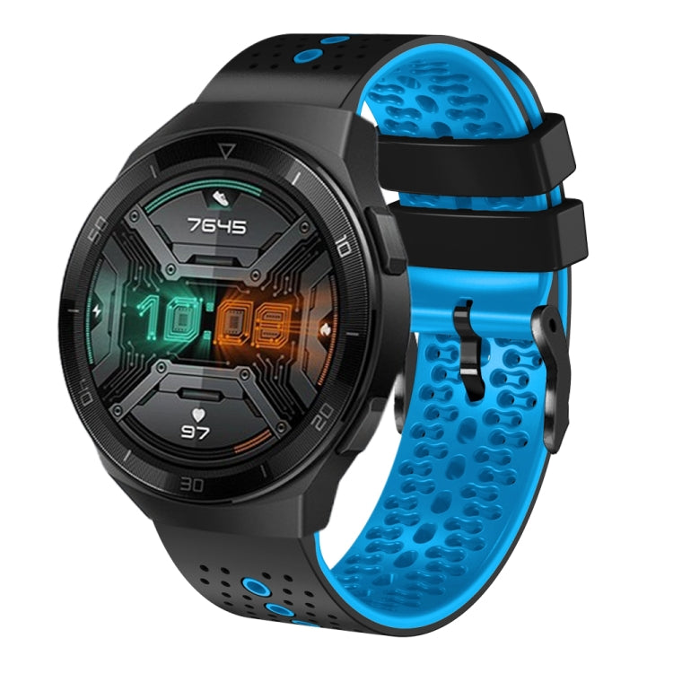 For Huawei Watch GT 2E 22mm Perforated Two-Color Silicone Watch Band(Black+Blue) by buy2fix