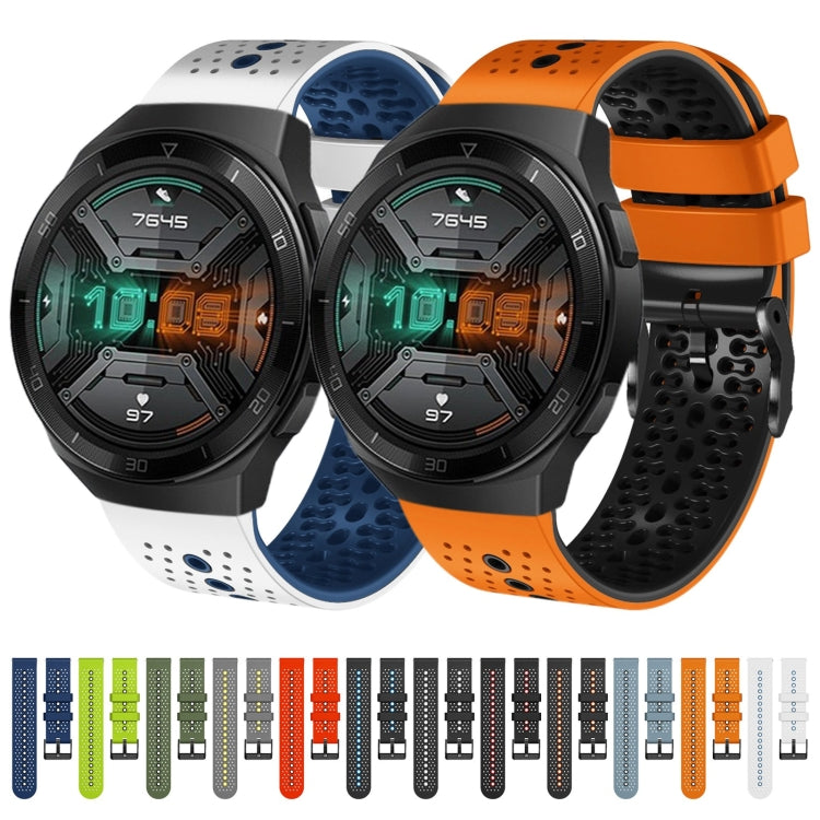 For Huawei Watch GT 2E 22mm Perforated Two-Color Silicone Watch Band(Black+Blue) by buy2fix