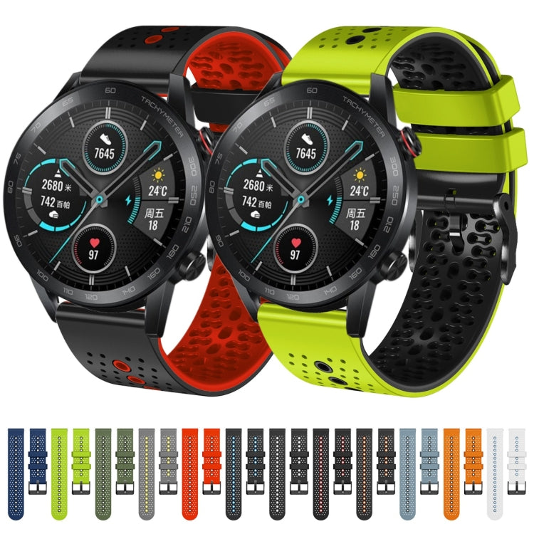 For Honor Magic Watch 2 46mm 22mm Perforated Two-Color Silicone Watch Band(Grey+Yellow) by buy2fix