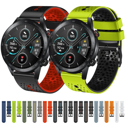 For Honor Magic Watch 2 46mm 22mm Perforated Two-Color Silicone Watch Band(Grey+Yellow) by buy2fix