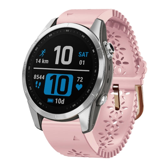 For Garmin Fenix 7S 20mm Lady's Silicone Watch Band With Lace Punch(Pink) - Watch Bands by buy2fix | Online Shopping UK | buy2fix