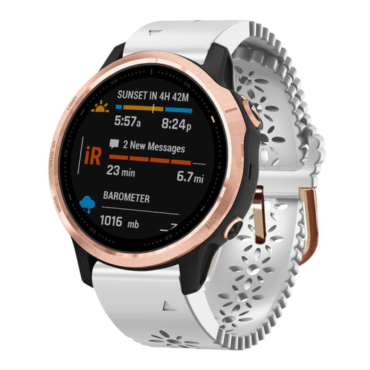For Garmin Fenix 6S 20mm Lady's Silicone Watch Band With Lace Punch(White) - Watch Bands by buy2fix | Online Shopping UK | buy2fix