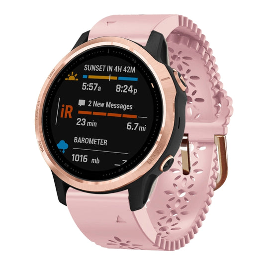 For Garmin Fenix 6S 20mm Lady's Silicone Watch Band With Lace Punch(Pink) - Watch Bands by buy2fix | Online Shopping UK | buy2fix