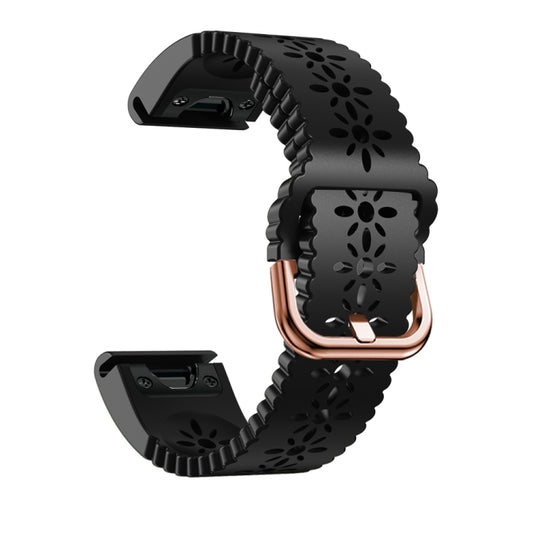 For Garmin Fenix 6S 20mm Lady's Silicone Watch Band With Lace Punch(Black) - Watch Bands by buy2fix | Online Shopping UK | buy2fix