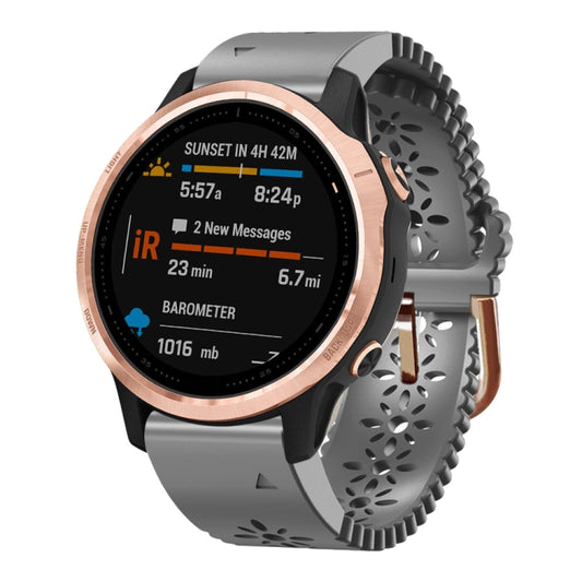 For Garmin Fenix 6S 20mm Lady's Silicone Watch Band With Lace Punch(Grey) - Watch Bands by buy2fix | Online Shopping UK | buy2fix
