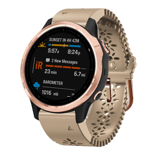 For Garmin Fenix 6S 20mm Lady's Silicone Watch Band With Lace Punch(Khaki) - Watch Bands by buy2fix | Online Shopping UK | buy2fix